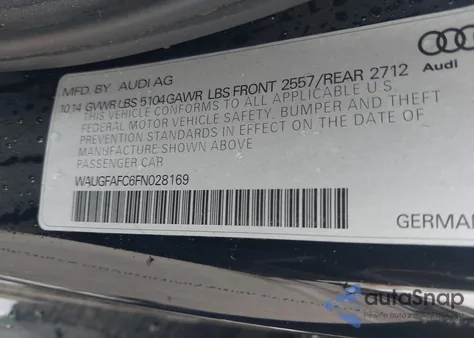 2015 Audi A6 2.0T Premium из США, поврежденный, VIN WAUGFAFC6FN028169